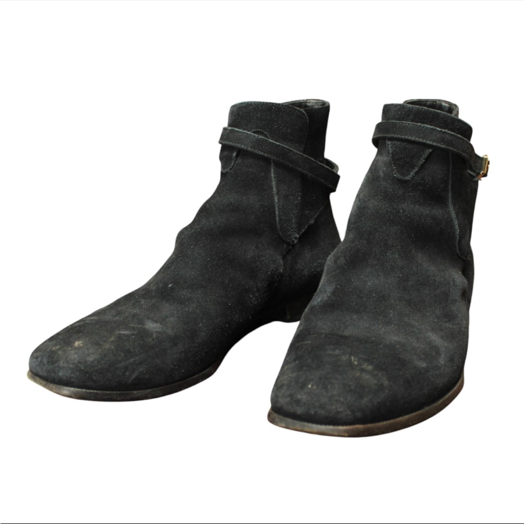 Tom Ford Suede Ankle Boots Square Toes Mens Us 9 Black Golden Buckle Italy Made